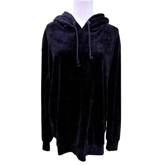 Joe’s Jeans Black Velour Hoodie Women M Soft Pullover Luxury Lounge Cozy Fall - Picture 1 of 8